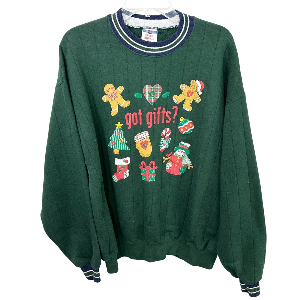 Jerzees XL Sweatshirt Green Got Gifts Christmas VTG Ugly Y2K Sweater Party 1529